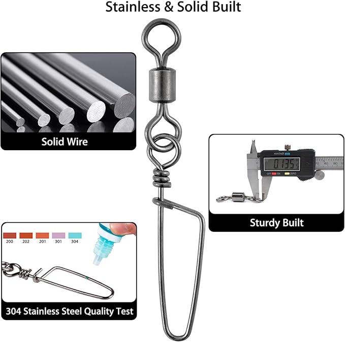 Dr.Fish 30 Pack Barrel Snap Swivels, Barrel Swivels Fishing Tackle Crane Rolling Coast Lock Snap Lure Leader Line Connector Fresh&Saltwater