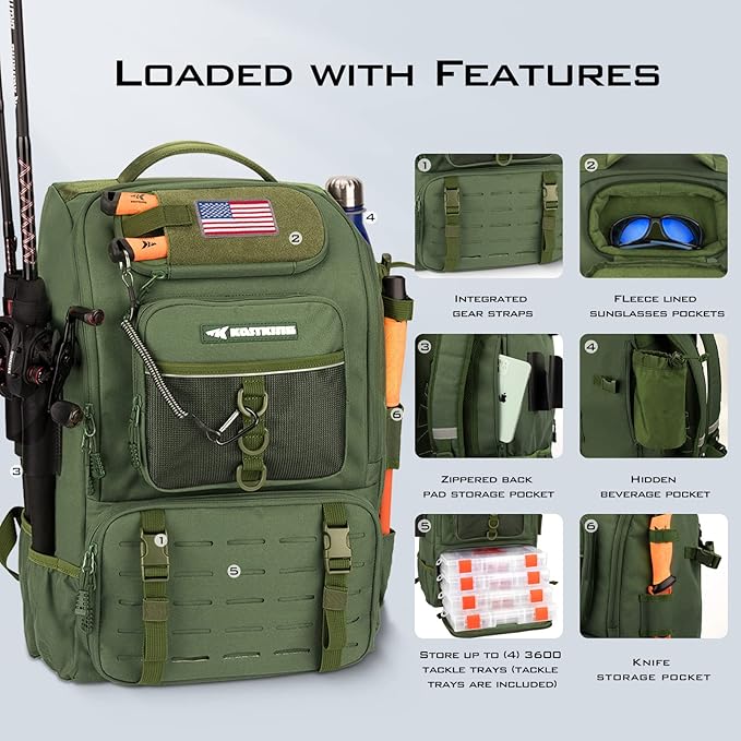 KastKing KarryAll Fishing Tackle Backpack with Rod Holder 4 Tackle Boxes,40/26L Tackle Bag Storage Fishing Gear and Equipment