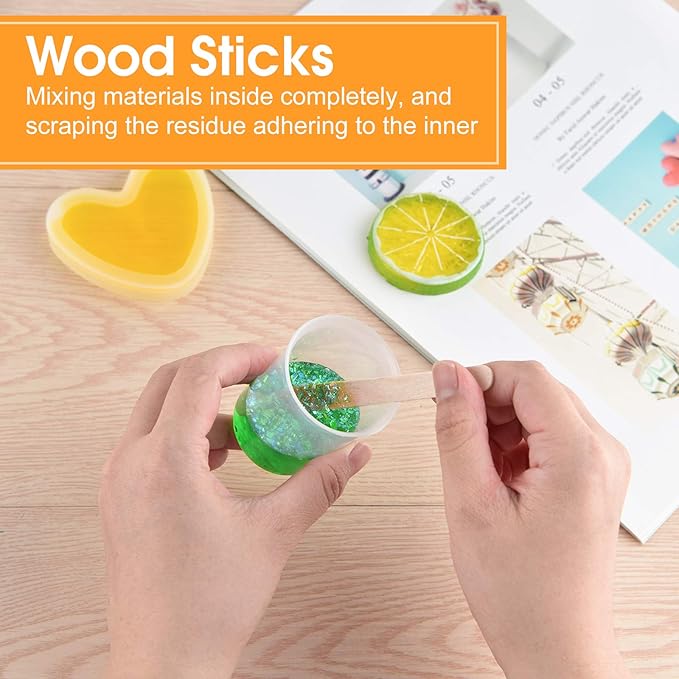 Coopay 100 Pack 60ml/2oz Plastic Graduated Cups Transparent Scale Cups Clear Epoxy Mixing Cylinder with 100 Pack Wooden Stirring Sticks for Resin, Epoxy, Stain, Mixing Paint