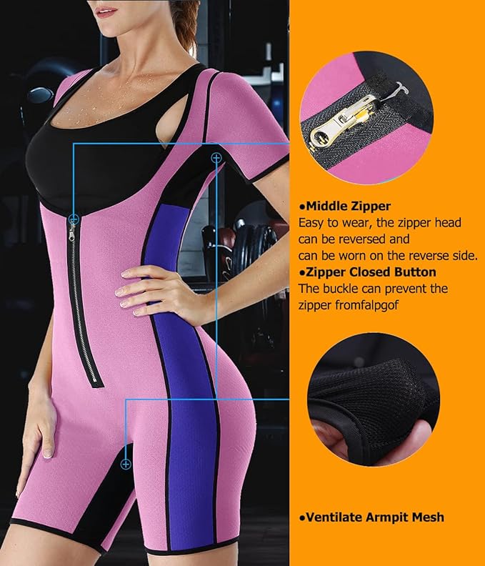 NonEcho Neoprene Sweat Sauna Suit Shaper for Women Slimming Full Body Shapewear Waist Trainer Workout Top with Sleeve