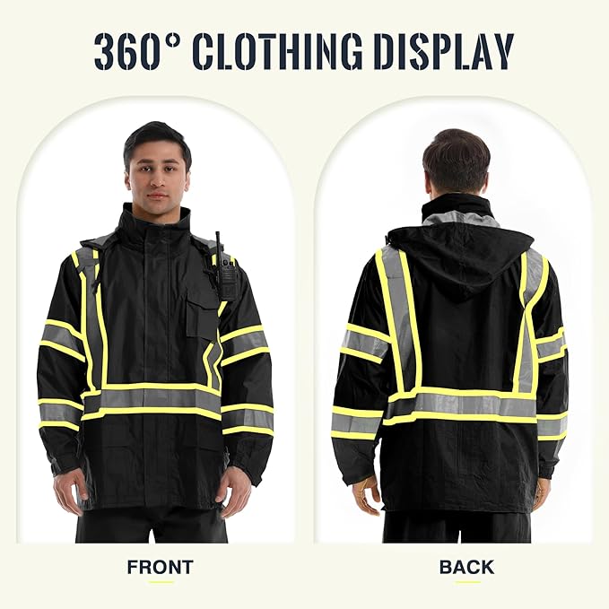 SKSAFETY Hi Vis Reflective Rain suits for Men Waterproof - High Vis Safety Rain Jacket, High Visibility Raincoat for Men