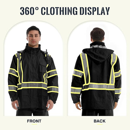 SKSAFETY Hi Vis Reflective Rain suits for Men Waterproof - High Vis Safety Rain Jacket, High Visibility Raincoat for Men