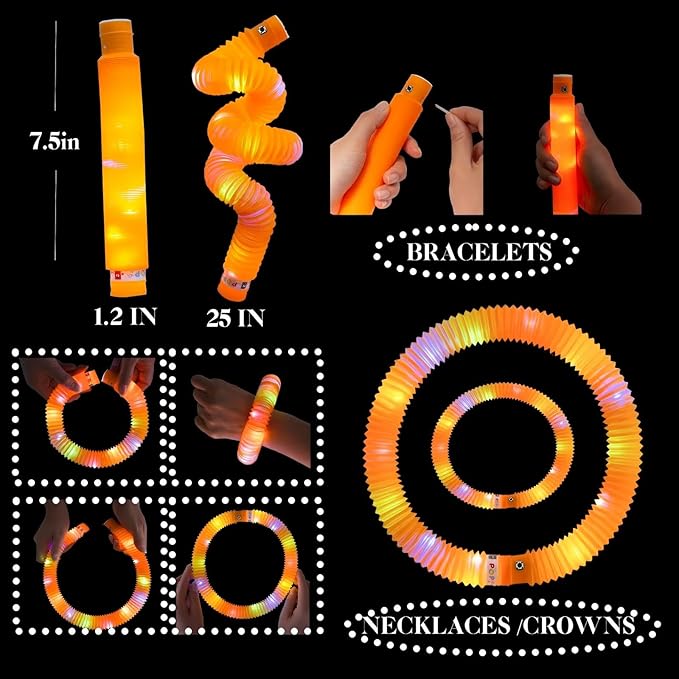 Orange 24 Pack Light Up Party Favors Supplies,Bulk Glow Sticks Bracelet,Necklace Accessories for Kids,Birthday Return Gifts Treats,Easter Basket Goodie Bag Stuffer Fillers for Boys Girls