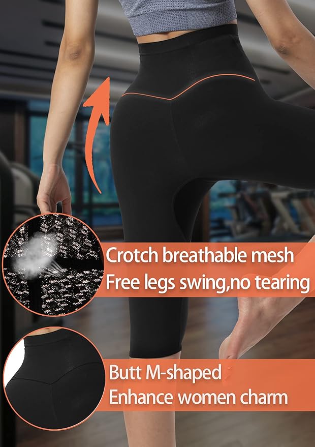 Sauna Pants Women Sweat Capris Slimming Leggings,Mesh Crotch,High Waist Workout Body Shaper Suits