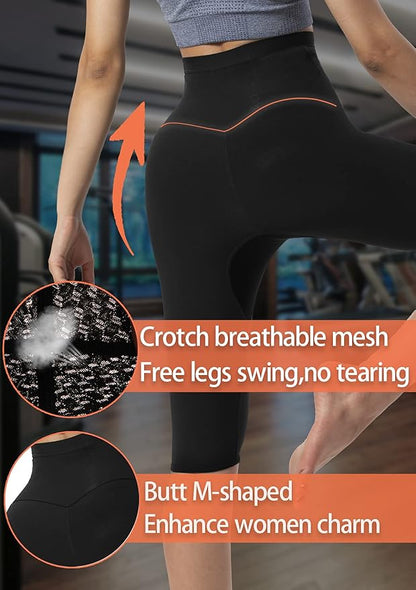Sauna Pants Women Sweat Capris Slimming Leggings,Mesh Crotch,High Waist Workout Body Shaper Suits