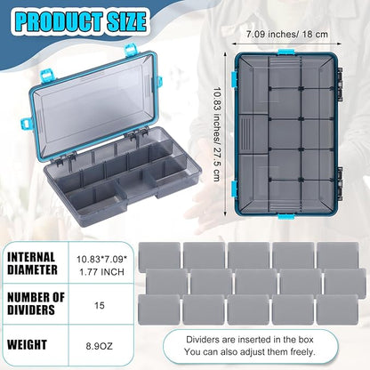 Fishing Tackle Boxes Waterproof 3600 Tackle Trays with Removable Dividers Plastic Storage Organizer Bait Vault Camouflage Box for Freshwater Saltwater (Blue)