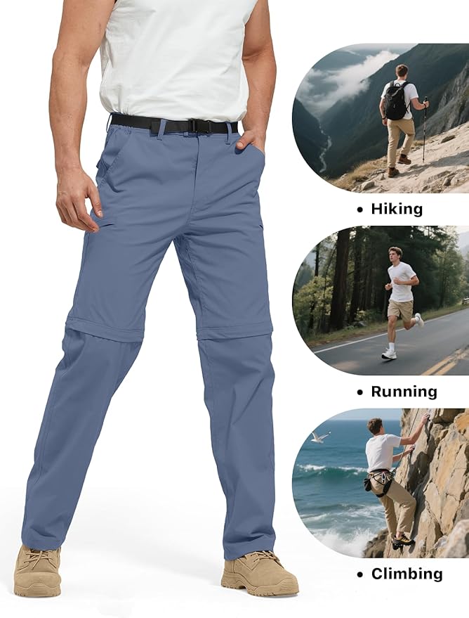 FREE SOLDIER Men's Outdoor Convertible Hiking Pants with Belt Lightweight Quick Dry Tactical Cargo Pants Nylon Spandex