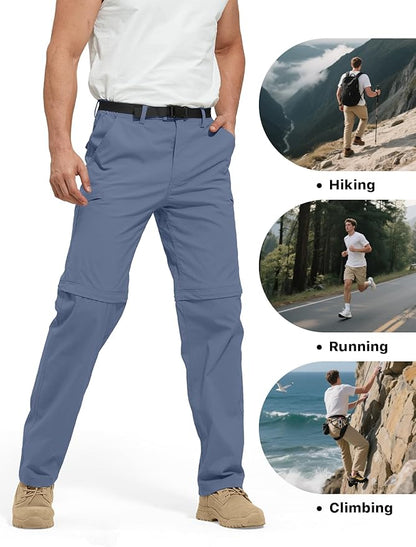FREE SOLDIER Men's Outdoor Convertible Hiking Pants with Belt Lightweight Quick Dry Tactical Cargo Pants Nylon Spandex
