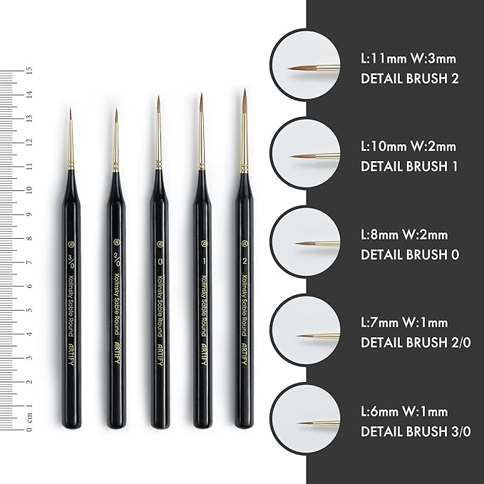 Artify Detail Paint Brushes, 100% Kolinsky Sable Micro Paint Brushes - Master Series, Ultra Fine Tips Paint Brush Set, High Precision for Models/Crafts, Detailing for Acrylic/Oil/Watercolor (Black)