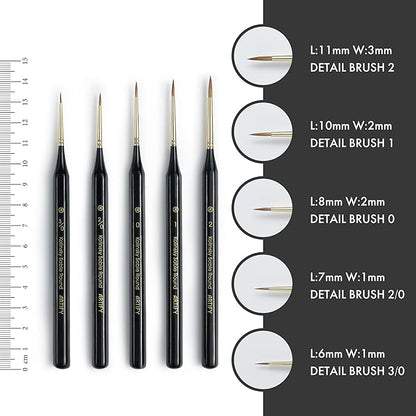 Artify Detail Paint Brushes, 100% Kolinsky Sable Micro Paint Brushes - Master Series, Ultra Fine Tips Paint Brush Set, High Precision for Models/Crafts, Detailing for Acrylic/Oil/Watercolor (Black)