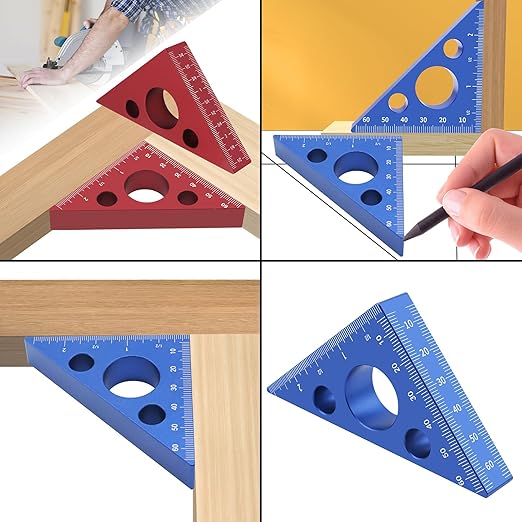 Woodworking Square 45/90 Degree Angles Ruler for Carpenter Aluminum Inch Metric Triangular Layout Square Metric Scale