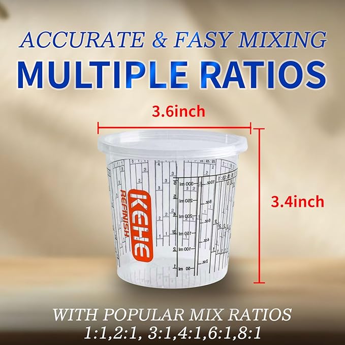 15 PACK Paint Mixing Cups by KEHE REFINISH,18 oz (550ml),Disposable or Reusable Plastic Measuring Cups with Lids for Liquids, Paints, Resin, Epoxy, Art,Ratios 1:1,2:1, 3:1, 4:1,5:1,6:1,7:1,8:1