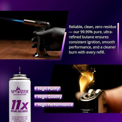 11X Ultra Pure Butane Fuel Refill – 99.99% Clean Butane Refill for All Refillable Jet Flame Lighters – Universal Butane Gas, 300ml (10.14 Oz) Cans, Pack of 36