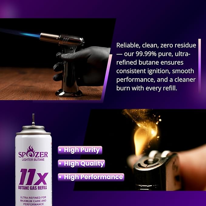 11X Ultra Pure Butane Fuel Refill – 99.99% Clean Butane Refill for All Refillable Jet Flame Lighters – Universal Butane Gas, 300ml (10.14 Oz) Cans, Pack of 24