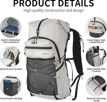 Hiking Backpack for Men and Women, 30L Waterproof Camping Backpack with 3L Water Bladder and Rain Cover, Lightweight Outdoor Sport Travel Daypack Rucksack for Climbing Cycling (Light gray)