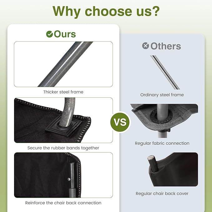 ALPHA CAMP Oversized Camping Folding Chair - Heavy Duty Steel Frame Support 350 LBS, Collapsible Padded Arm With Cup Holder, Quad Lumbar Back, Portable for Outdoor/Indoor