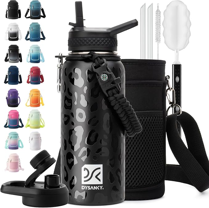 Insulated Water Bottle | Thickened Stainless Steel Vacuum Metal | Portable Sports Water Jug for Gym and Hiking with Straw, Carrier Bag, Handle Strap | BPA-Free 32 oz