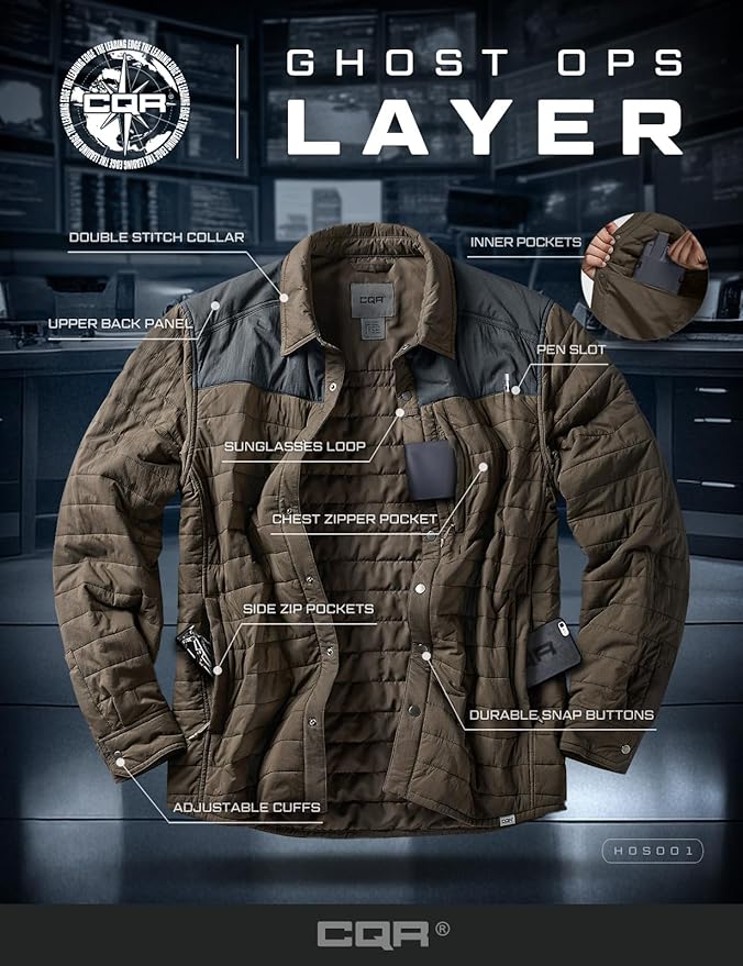 CQR Men's Lightweight Insulated Jacket, Windproof Packable Water Resistant Warm Active Coat for Hiking Work Outdoor Tactical