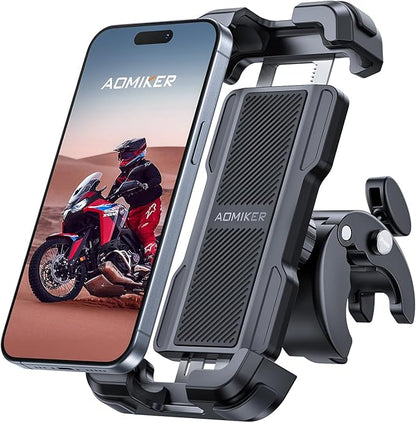 Aomiker Bike Motorcycle Phone Holder Mount - [2025 Quick Release] Bike Phone Holder Handlebar Clamp, Bicycle Scooter Phone Clip for iPhone 16 15 14 13 12 11 Pro Max Plus Mini, 4.7-6.8" Smartphone