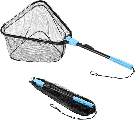 Calamus Triangle Fishing Net, Foldable, Lightweight & Strong Landing Net with Non-Slip Elastomer Handle, Built-in Elastic Lanyard and Belt Clip, Fishing Gear - Gift for Men