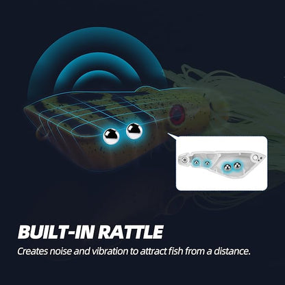 Floating Colorful Squid Fishing Lures – Topwater Baits with 3D Holographic Eyes & Treble Claw Hook, Realistic Soft Plastic Lures for Saltwater and Freshwater, 5PCS