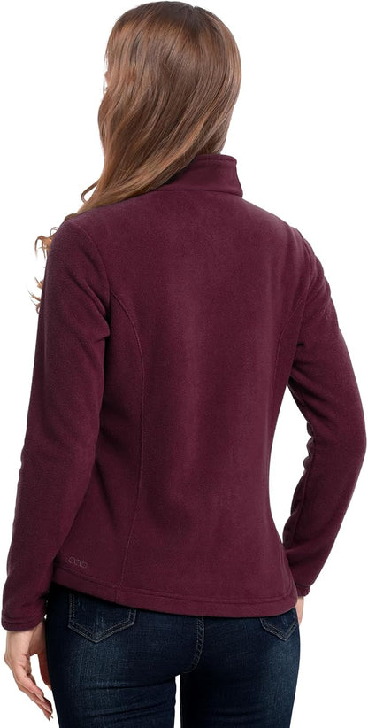 33,000ft Women's Zip Up Fleece Jacket, Long Sleeve Warm Soft Polar Lightweight Coat with Pockets for Winter