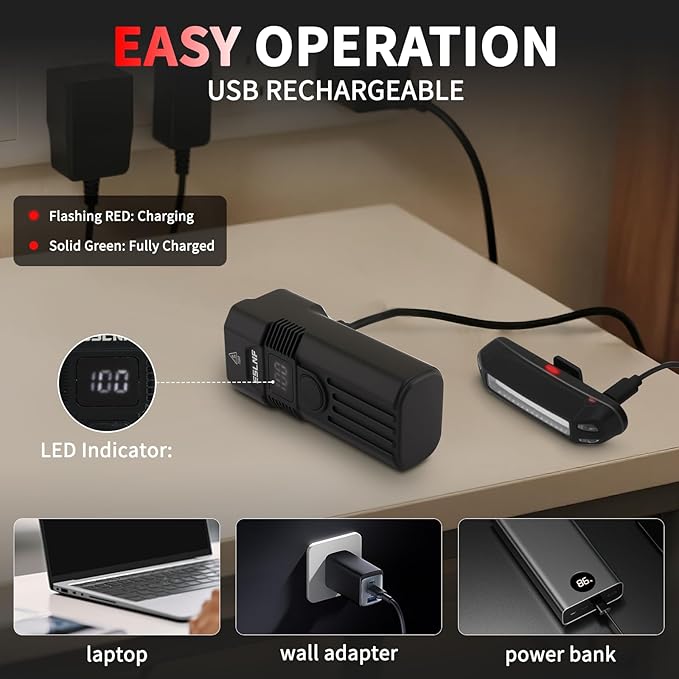 Bike Light for Night Riding, 2000LM/1000LM Bicycle Headlight & Taillight, Multiple Modes,3000mAh/2000mAh USB C Rechargeable Waterproof LED Bright Bike Headlights for Cyclists and Commuters