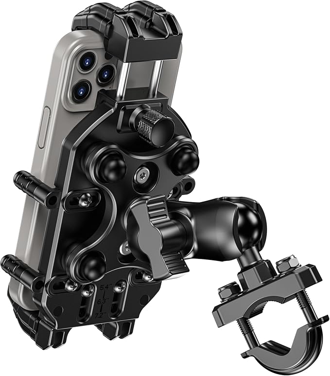 BRCOVAN Motorcycle Phone Mount Holder with Vibration Dampener & High-Speed Secure Lock, Adjustable Handlebar Cellphone Clamp for Bike Bicycle Scooter ATV, Fit 5.4-7.2'' Smartphone, Big Phone Friendly