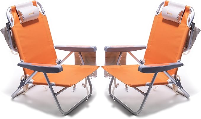 SUNNYFEEL Beach Chairs for Adults 2 Pack 5 Position Lay Flat, Portable Folding Backpack Beach Chair Heavy Duty with Cooler Bag, Cup Holder for Outdoor/Lawn/Picnic, Foldable Camping Chair
