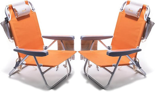 SUNNYFEEL Beach Chairs for Adults 2 Pack 5 Position Lay Flat, Portable Folding Backpack Beach Chair Heavy Duty with Cooler Bag, Cup Holder for Outdoor/Lawn/Picnic, Foldable Camping Chair