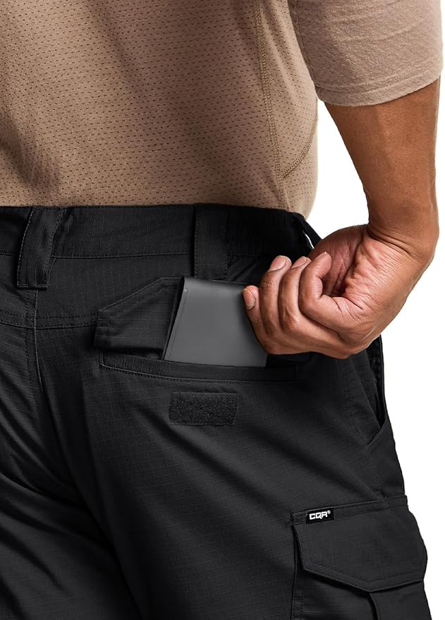 CQR Men's Flex Stretch Tactical Pants, Water Resistant Ripstop Cargo Pants, Lightweight EDC Outdoor Work Hiking Pants