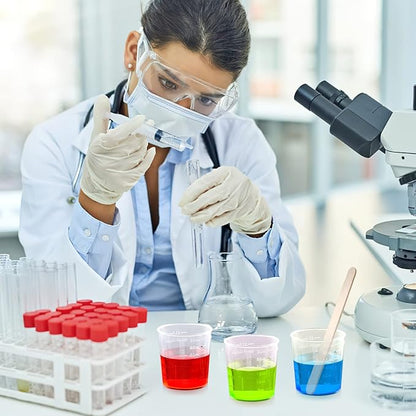 100 Pack 30ml/1oz Transparent Measuring Cups Reusable Clear Plastic Graduated Epoxy Mixing Cups with 100 Pack Wooden Stirring Sticks for Liquids Resin, Epoxy, Stain, Mixing Paint, School Labs