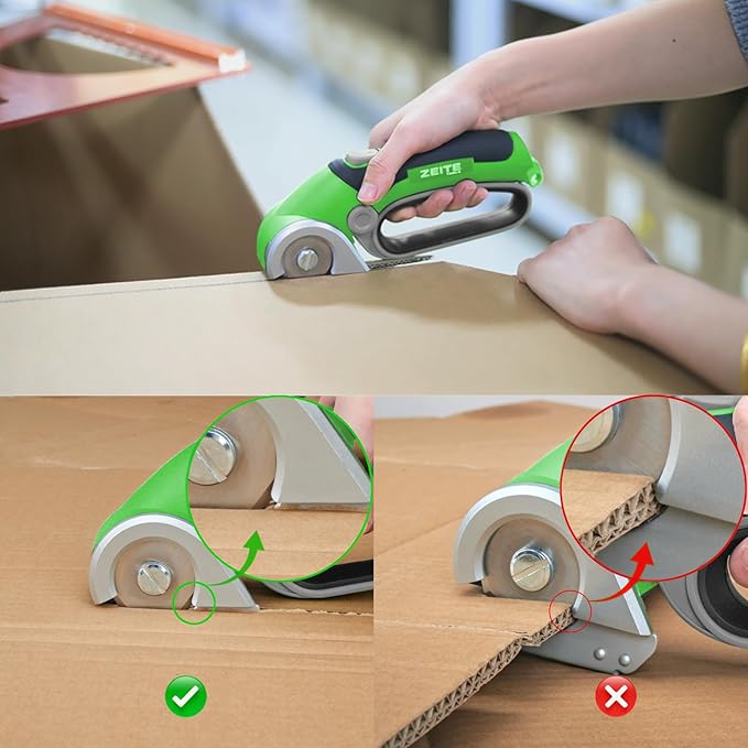 ZEITE 4V Cardboard Box Cutter,Cordless Electric Scissors,Max Cutting 1/4",Ideal for Cardboard,Thin Carpet & Plastic Recycling,Easy to Hold and Safe,Green