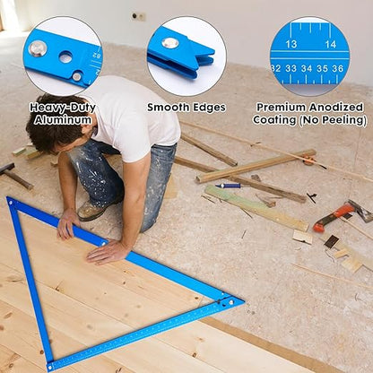 Fei-RONG 36 Blue Folding Aluminum Combination Square | Adjustable 45°& 90° Angles | Professional Carpenter Tool for Framing/Roofing/Staircases | High-Visibility Blue Finish with Portable Carrying Case