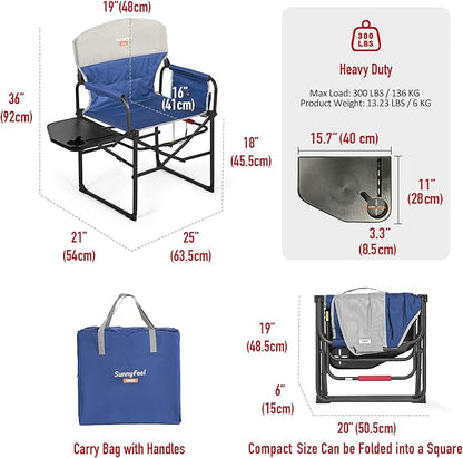 SUNNYFEEL Heated Camping Directors Chair, Heavy Duty,Oversized Outdoor Portable Heating Folding Chair with Side Table, Pocket for Beach, Fishing,Trip,Picnic,Lawn,Concert Foldable Camp Chairs