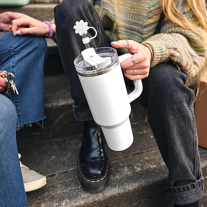 Glitter Silicone Straw Covers Toppers for Stanley Cups 30&40 Oz Tumbler Accessories 6PCS Flower Straw Caps Dust-Proof Reusable Straws Tips Protectors for Stanley Cup 10mm 0.4in Straws