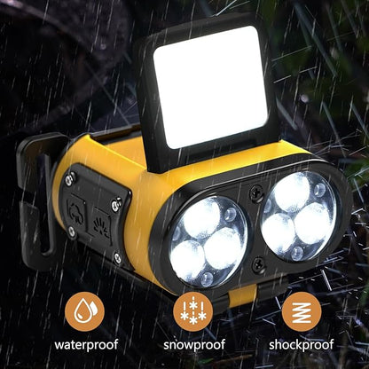LED Hard Hat Light, 2 pcs Dimmable Clip on Cap Lights, Headlamp Rechargeable, 180°Adjustable Hands Free Hat Flashlight Headlamp Waterproof for Hiking, Running, Fishing, Cycling, Emergency (Yellow)