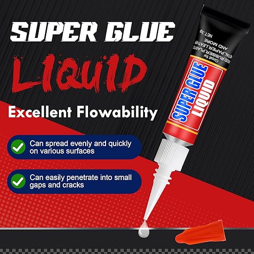 12 X 3g Super Glue Liquid, Clear Strong Adhesive,Fast Drying Cyanoacrylate Glue for Wood, Rubber, Leather, Plastic, Metal, DIY Crafts and More