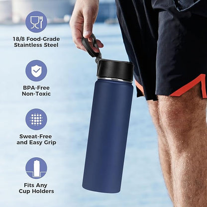 Neihepal 22 oz Insulated Water Bottles Bulk, Stainless Steel Water Bottles Bulk with Leak Proof Straw Lid, Wide Mouth Double Walled Vacuum Keeps Cold and Hot(Mix,8 Pack)