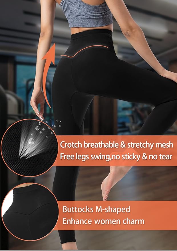 Sauna Pants Women Sweat Capris Slimming Leggings,Mesh Crotch,High Waist Workout Body Shaper Suits