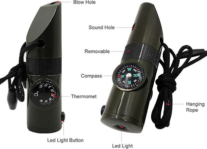 2 Pack Emergency Survival Whistle, 3-in-1 Emergency Whistles with Compass and Thermometer, Loud Safety Whistle with Lanyard for Outdoor Hiking