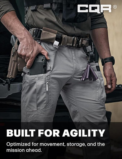 CQR Men's Flex Stretch Tactical Pants, Water Resistant Ripstop Cargo Pants, Lightweight EDC Outdoor Work Hiking Pants