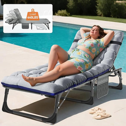 MOPHOTO Folding Lounge Chair 5-Position, Folding Cot, Portable Outdoor Chaise Lounge Chair for Sun Tanning, Perfect for Pool Beach Patio Sunbathing