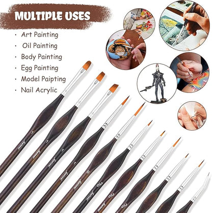 Miniature Paint Brushes, Fuumuui 11pcs Micro Detail Paint Brushes for Model, Paint by Numbers - Fine Detail Paint Brush Set for Acrylic, Watercolor, Oil
