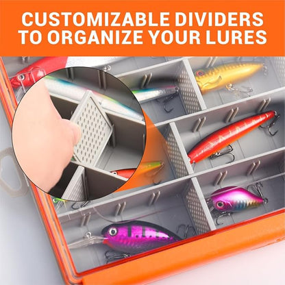 HyperSeal Waterproof Fishing Tackle Box with 3600 and 3700 Trays and Removable Dividers for Lure and Terminal Tackle Storage (Orange, 3600(10.75x7.13x1.8 in)