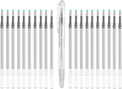 Heat Erasable Fabric Pen with 20 Refills for Tailors Sewing, Quilting, Crafts And Dressmaking Disappearing Ink, White
