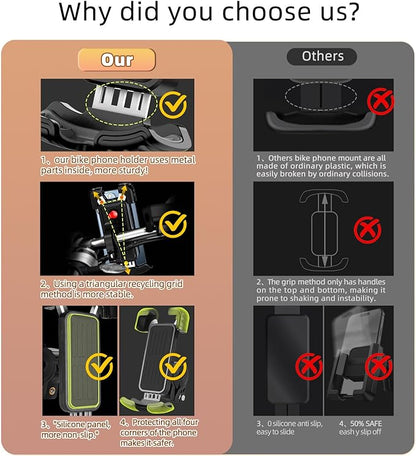 2 Packs Bike Motorcycle Phone Mount,[Ultra Metal] Bike Motorcycle Phone Holder with Security Lock, Bicycle Phone Mount with Soft Cushion & Adjustable Clip Compatible with 4.7''-6.8'' Phone