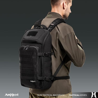 Tactical Backpack Military Slim Army Bag Molle Daypack 20L Outdoors Hiking Camping Travel EDC Pack with Multiple Pockets Waterproof for Men (Black)