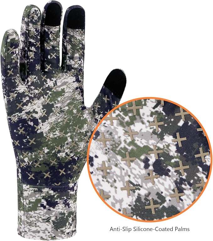 BASSDASH Men’s Camo Hunting Gloves UPF 50+ Lightweight Touchscreen Gloves for Warm Weather Fishing Hiking Outdoor Activities
