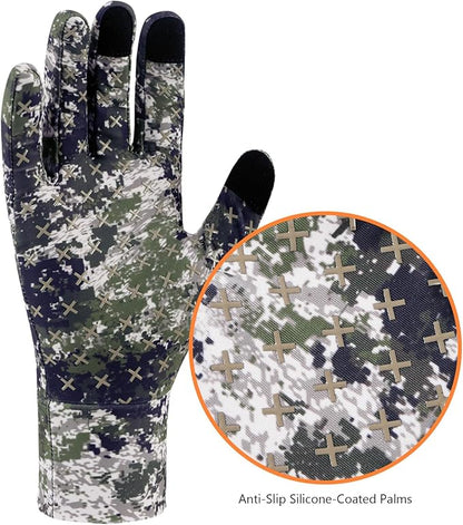BASSDASH Men’s Camo Hunting Gloves UPF 50+ Lightweight Touchscreen Gloves for Warm Weather Fishing Hiking Outdoor Activities